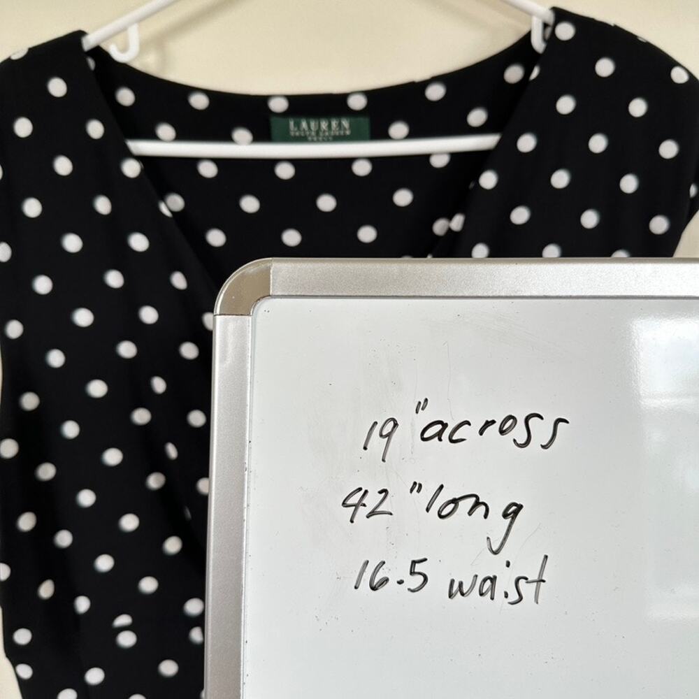 Lauren Ralph Lauren Dress V-Neck Short Sleeve Fit & Flare Black Polka Dot Sz Med - Picture 9 of 9